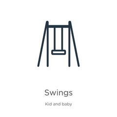 Swings icon. Thin linear swings outline icon isolated on white background from kid and baby collection. Line vector swings sign, symbol for web and mobile - obrazy, fototapety, plakaty