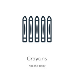 Crayons icon. Thin linear crayons outline icon isolated on white background from kid and baby collection. Line vector crayons sign, symbol for web and mobile
