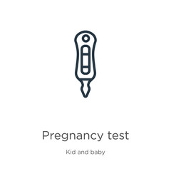 Pregnancy test icon. Thin linear pregnancy test outline icon isolated on white background from kid and baby collection. Line vector pregnancy test sign, symbol for web and mobile