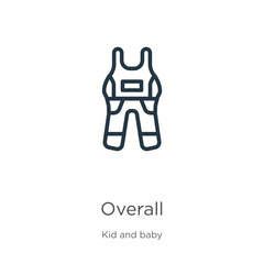 Overall icon. Thin linear overall outline icon isolated on white background from kid and baby collection. Line vector overall sign, symbol for web and mobile