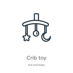 Crib toy icon. Thin linear crib toy outline icon isolated on white background from kid and baby collection. Line vector crib toy sign, symbol for web and mobile