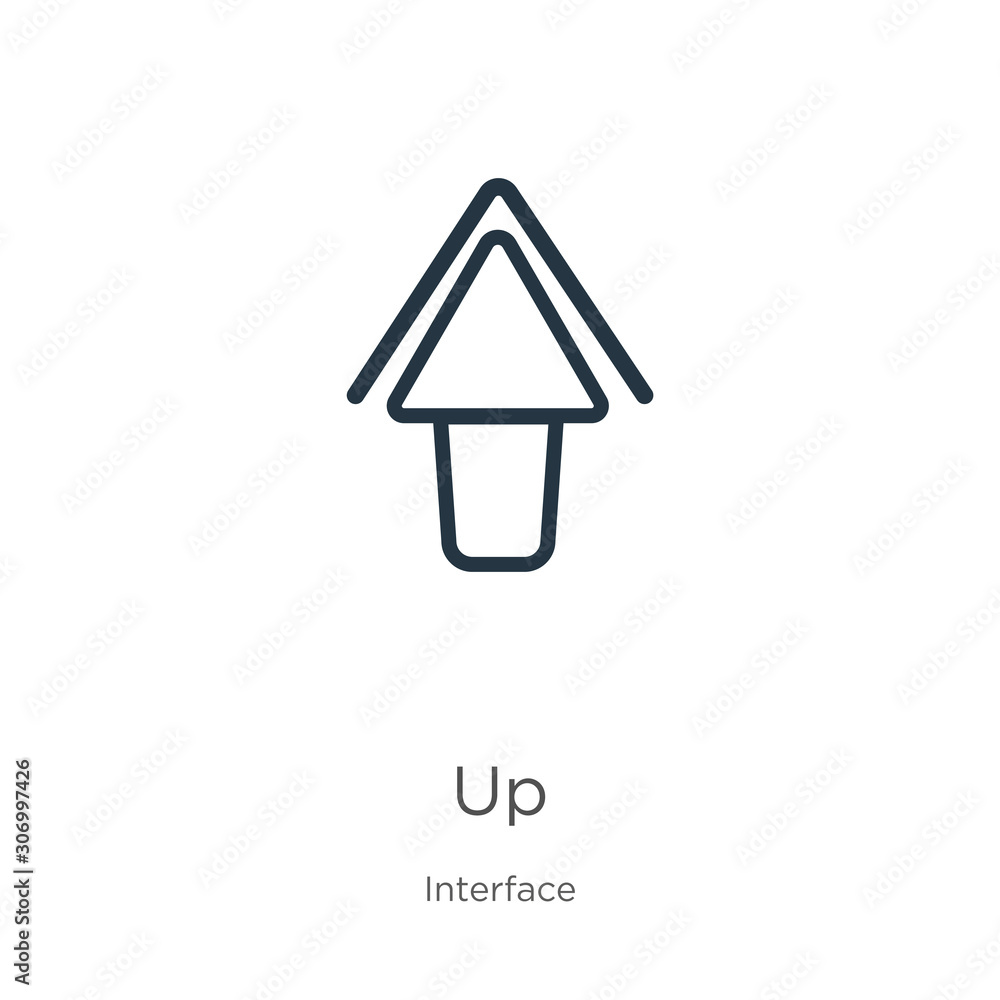 Aufkleber up icon. thin linear up outline icon isolated on white background from interface collection. line ve