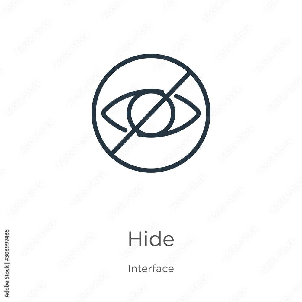 Poster hide icon. thin linear hide outline icon isolated on white background from interface collection. lin