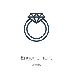 Engagement icon. Thin linear engagement outline icon isolated on white background from jewelry collection. Line vector engagement sign, symbol for web and mobile