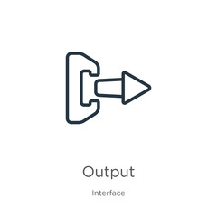 Output icon. Thin linear output outline icon isolated on white background from interface collection. Line vector output sign, symbol for web and mobile