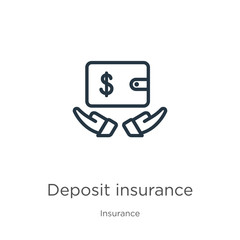 Deposit insurance icon. Thin linear deposit insurance outline icon isolated on white background from insurance collection. Line vector deposit insurance sign, symbol for web and mobile