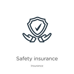 Safety insurance icon. Thin linear safety insurance outline icon isolated on white background from insurance collection. Line vector safety insurance sign, symbol for web and mobile