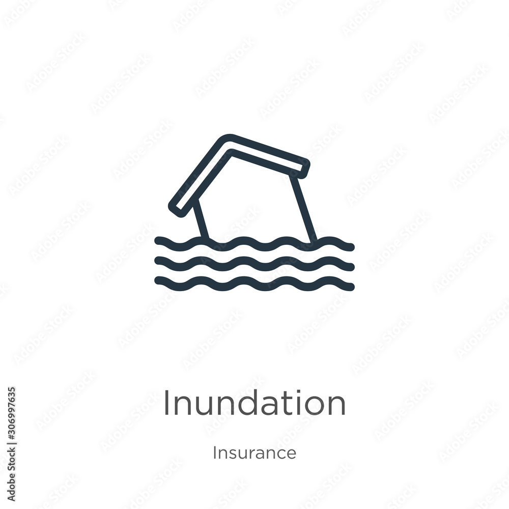 Poster inundation icon. thin linear inundation outline icon isolated on white background from insurance col