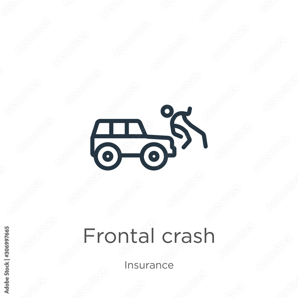 Poster frontal crash icon. thin linear frontal crash outline icon isolated on white background from insuran