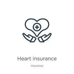Heart insurance icon. Thin linear heart insurance outline icon isolated on white background from insurance collection. Line vector heart insurance sign, symbol for web and mobile