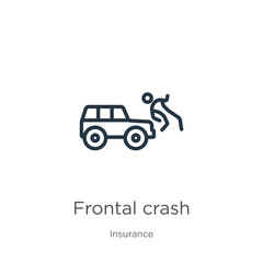 Frontal crash icon. Thin linear frontal crash outline icon isolated on white background from insurance collection. Line vector frontal crash sign, symbol for web and mobile