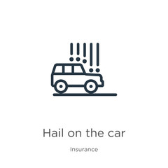 Fototapeta premium Hail on the car icon. Thin linear hail on the car outline icon isolated on white background from insurance collection. Line vector hail on the car sign, symbol for web and mobile