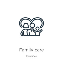 Family care icon. Thin linear family care outline icon isolated on white background from insurance collection. Line vector family care sign, symbol for web and mobile