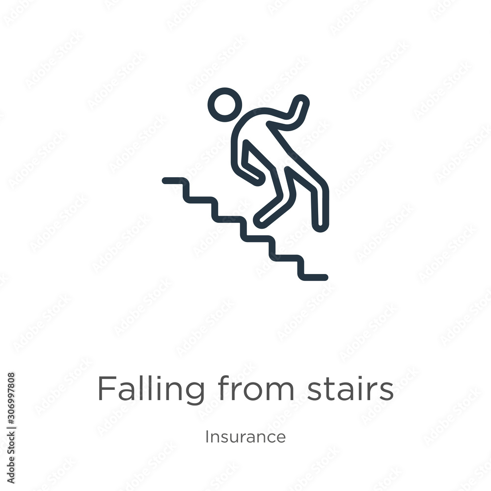 Aufkleber falling from stairs icon. thin linear falling from stairs outline icon isolated on white background 