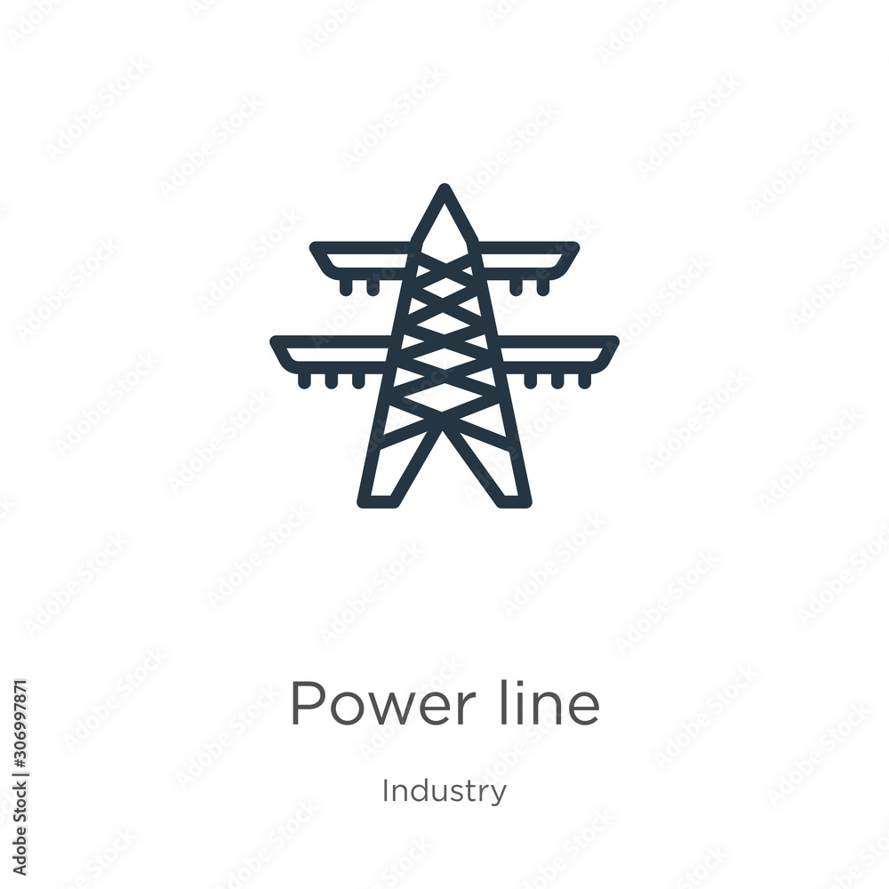 Poster power line icon. thin linear power line outline icon isolated on white background from industry coll