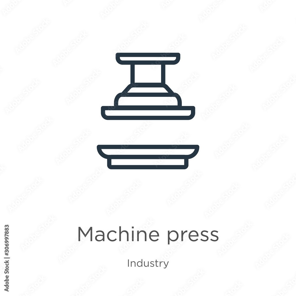 Poster machine press icon. thin linear machine press outline icon isolated on white background from industr