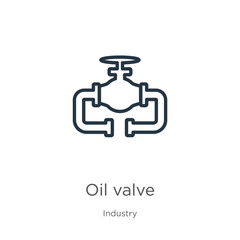 Oil valve icon. Thin linear oil valve outline icon isolated on white background from industry collection. Line vector oil valve sign, symbol for web and mobile