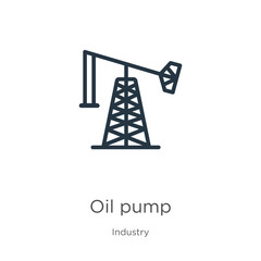 Oil pump icon. Thin linear oil pump outline icon isolated on white background from industry collection. Line vector oil pump sign, symbol for web and mobile