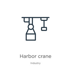 Harbor crane icon. Thin linear harbor crane outline icon isolated on white background from industry collection. Line vector harbor crane sign, symbol for web and mobile