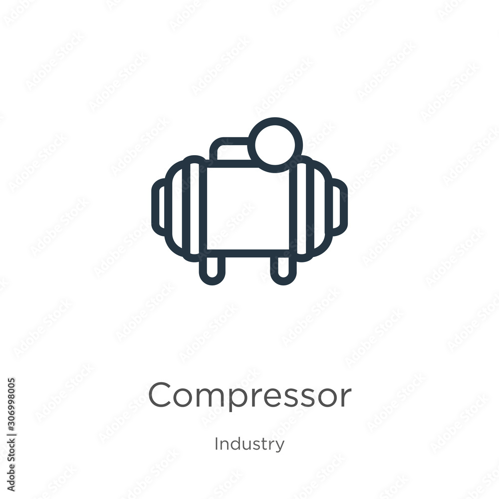 Poster compressor icon. thin linear compressor outline icon isolated on white background from industry coll