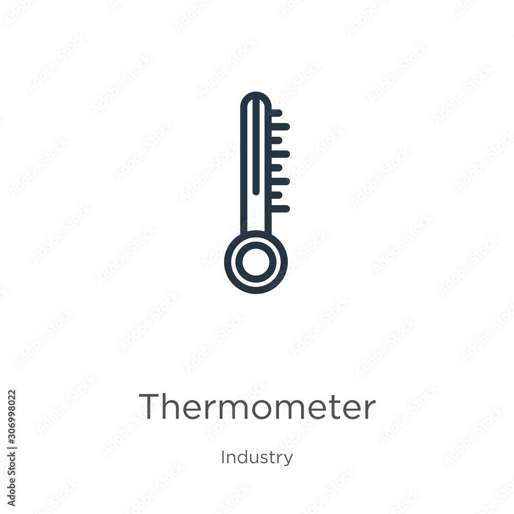 Poster thermometer icon. thin linear thermometer outline icon isolated on white background from industry co