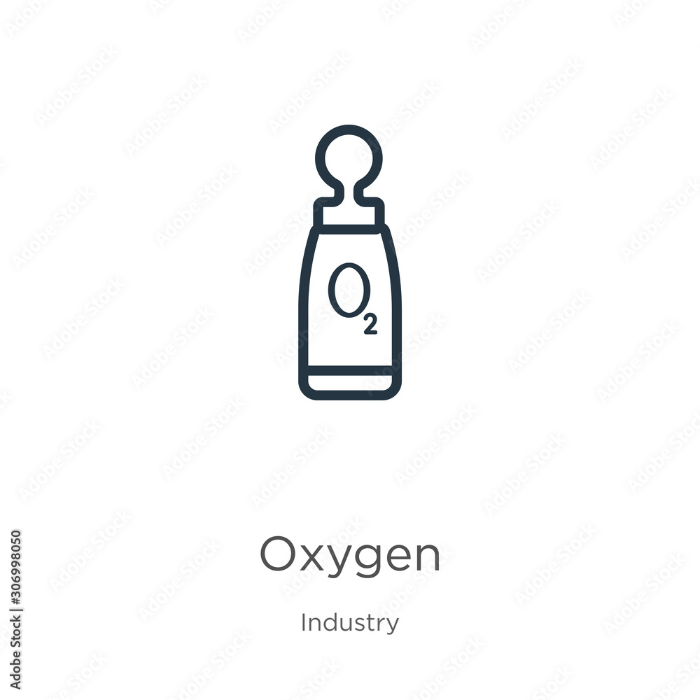 Poster oxygen icon. thin linear oxygen outline icon isolated on white background from industry collection. 