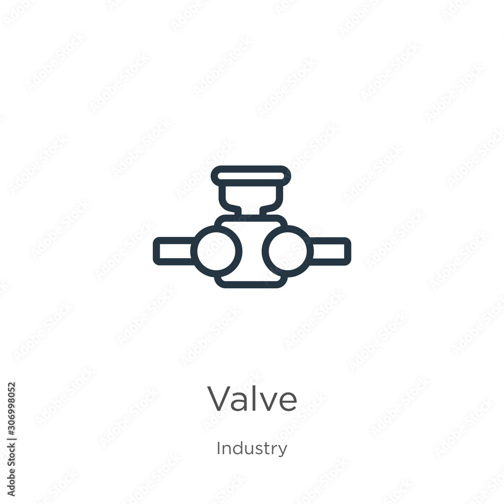 Poster valve icon. thin linear valve outline icon isolated on white background from industry collection. li