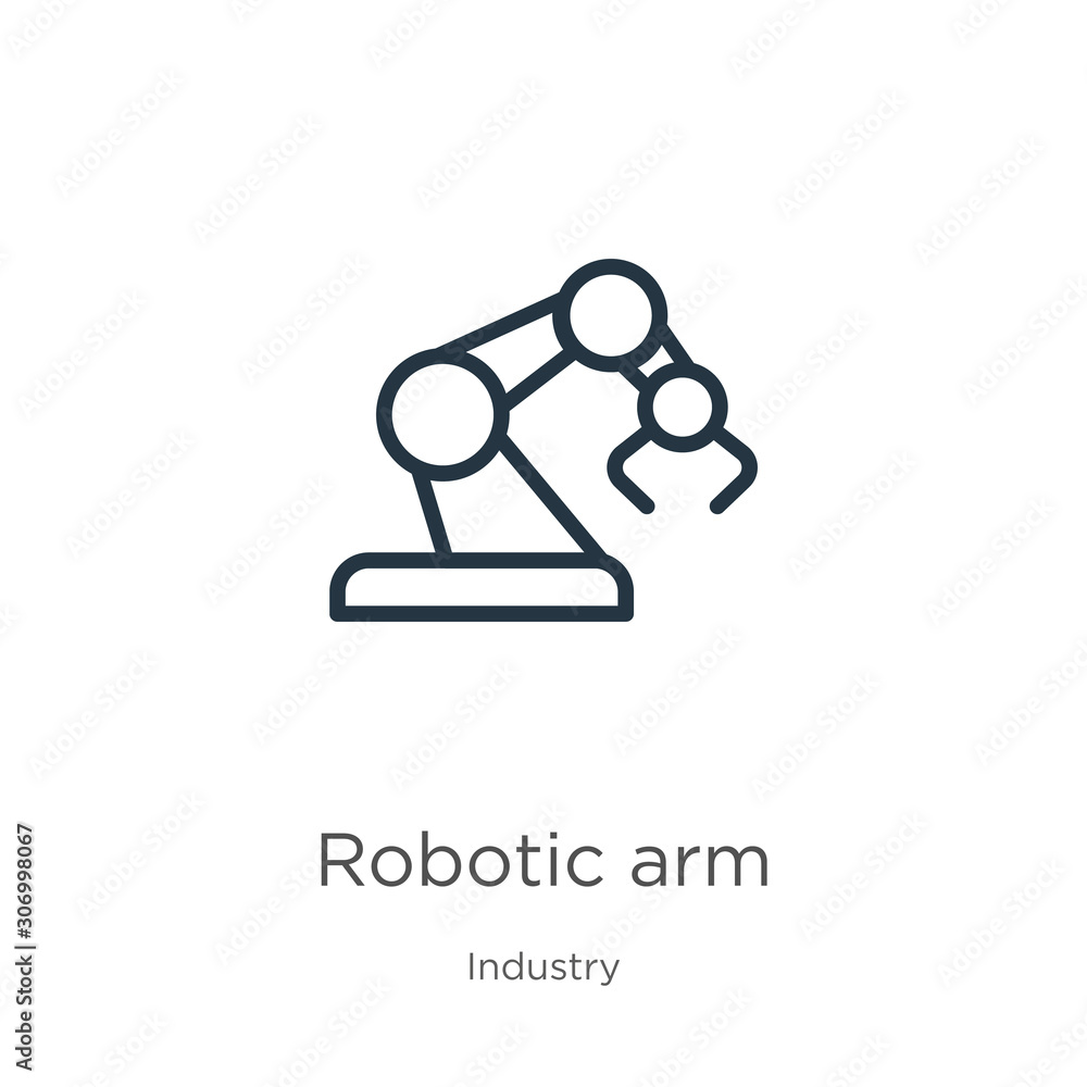 Aufkleber robotic arm icon. thin linear robotic arm outline icon isolated on white background from industry co