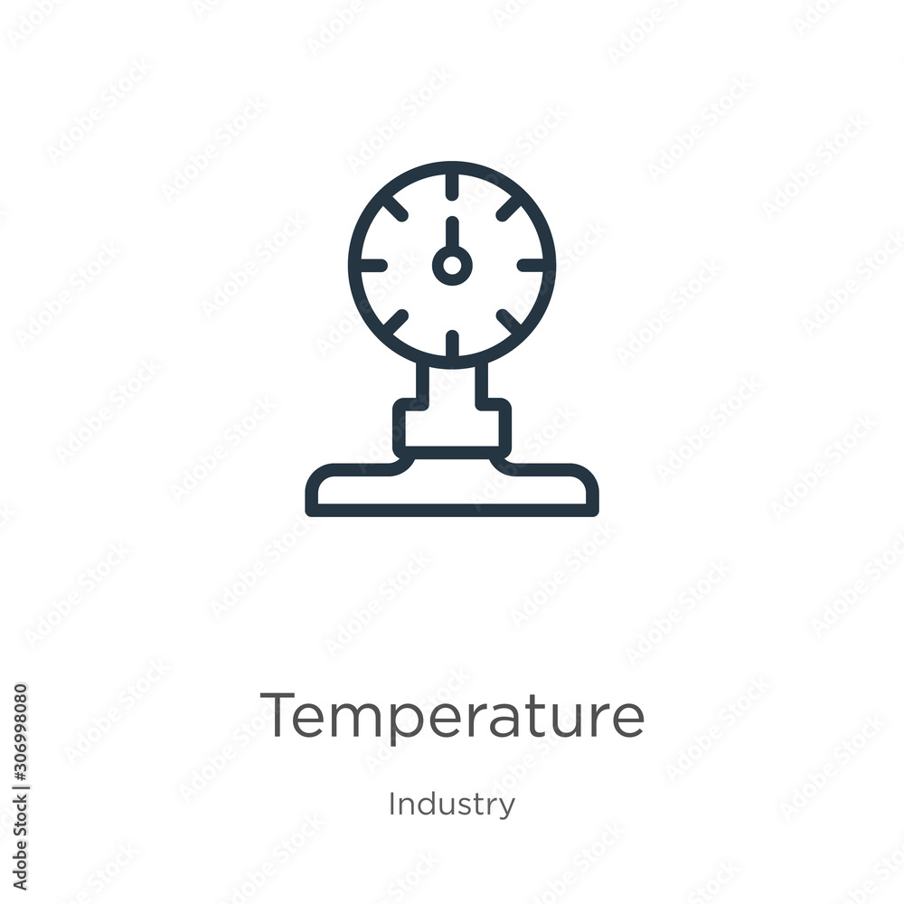 Poster temperature icon. thin linear temperature outline icon isolated on white background from industry co
