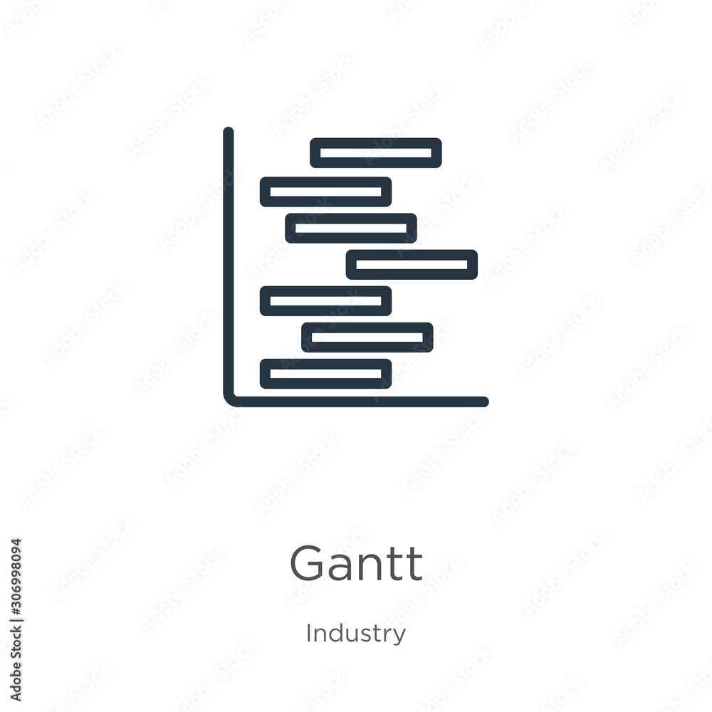 Poster gantt icon. thin linear gantt outline icon isolated on white background from industry collection. li