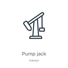 Fototapeta premium Pump jack icon. Thin linear pump jack outline icon isolated on white background from industry collection. Line vector pump jack sign, symbol for web and mobile