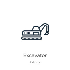 Excavator icon. Thin linear excavator outline icon isolated on white background from industry collection. Line vector excavator sign, symbol for web and mobile