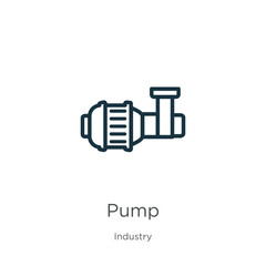 Pump icon. Thin linear pump outline icon isolated on white background from industry collection. Line vector pump sign, symbol for web and mobile