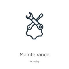Maintenance icon. Thin linear maintenance outline icon isolated on white background from industry collection. Line vector maintenance sign, symbol for web and mobile
