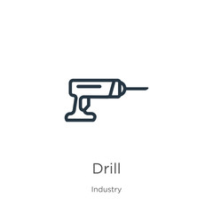 Drill icon. Thin linear drill outline icon isolated on white background from industry collection. Line vector drill sign, symbol for web and mobile