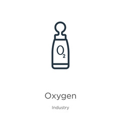 Oxygen icon. Thin linear oxygen outline icon isolated on white background from industry collection. Line vector oxygen sign, symbol for web and mobile