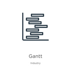 Gantt icon. Thin linear gantt outline icon isolated on white background from industry collection. Line vector gantt sign, symbol for web and mobile