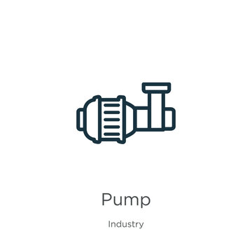 Pump icon. Thin linear pump outline icon isolated on white background from industry collection. Line vector pump sign, symbol for web and mobile