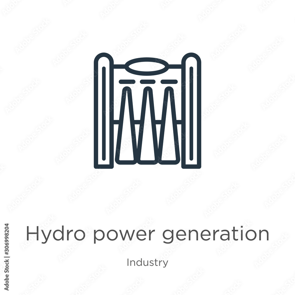 Poster hydro power generation icon. thin linear hydro power generation outline icon isolated on white backg