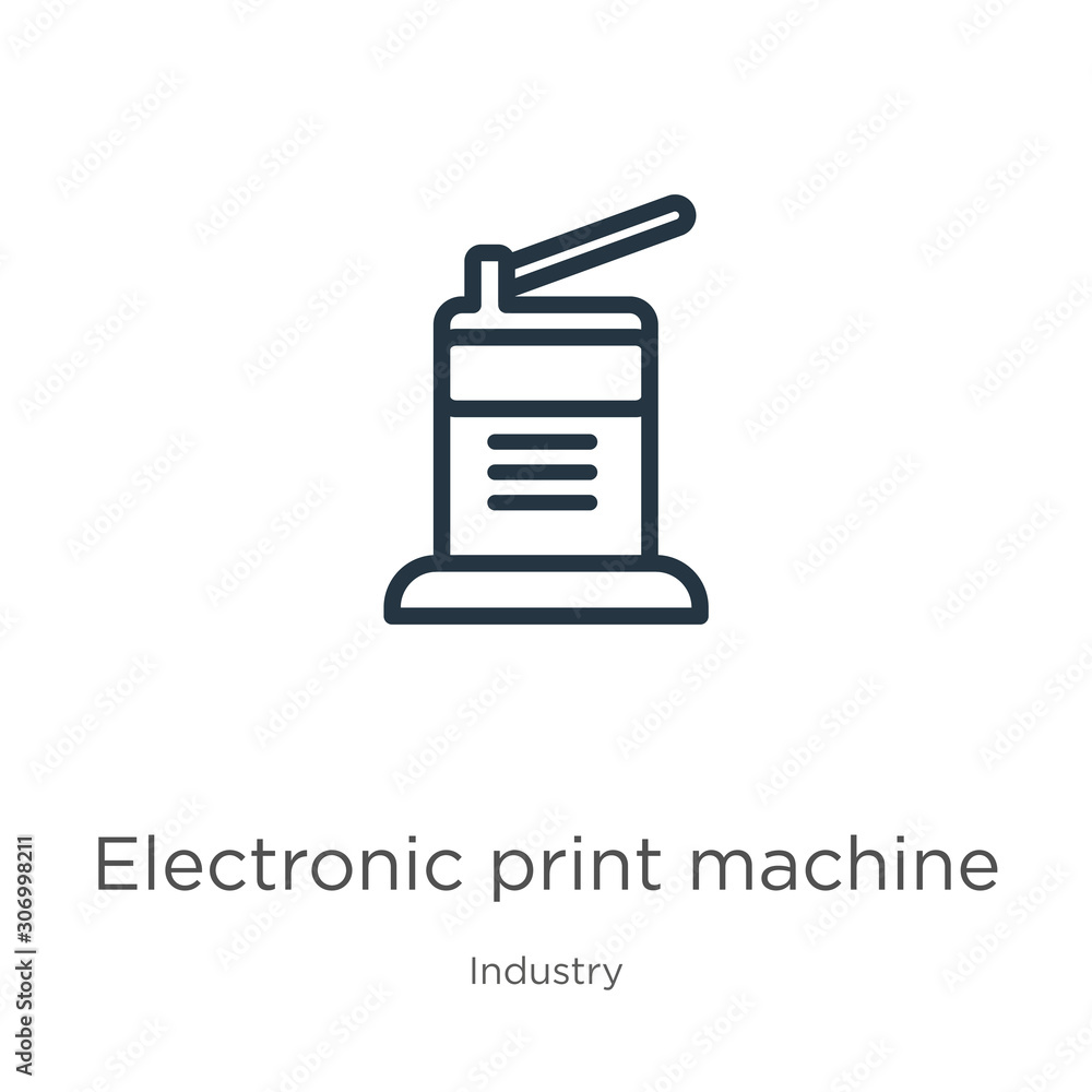Poster electronic print machine icon. thin linear electronic print machine outline icon isolated on white b