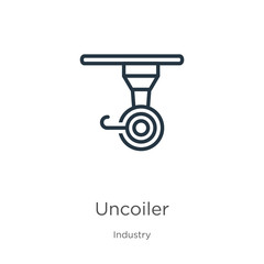 Uncoiler icon. Thin linear uncoiler outline icon isolated on white background from industry collection. Line vector uncoiler sign, symbol for web and mobile