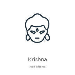 Krishna icon. Thin linear krishna outline icon isolated on white background from india collection. Line vector krishna sign, symbol for web and mobile