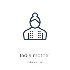 India mother icon. Thin linear india mother outline icon isolated on white background from india collection. Line vector india mother sign, symbol for web and mobile