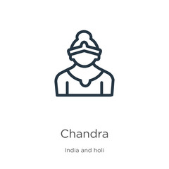 Chandra icon. Thin linear chandra outline icon isolated on white background from india collection. Line vector chandra sign, symbol for web and mobile