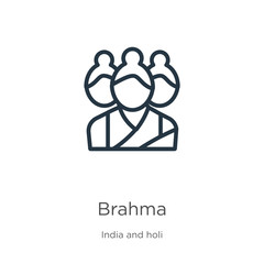 Brahma icon. Thin linear brahma outline icon isolated on white background from india collection. Line vector brahma sign, symbol for web and mobile
