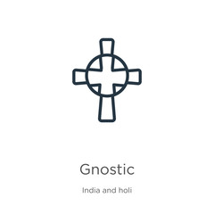 Gnostic icon. Thin linear gnostic outline icon isolated on white background from india collection. Line vector gnostic sign, symbol for web and mobile