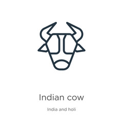 Indian cow icon. Thin linear indian cow outline icon isolated on white background from india collection. Line vector indian cow sign, symbol for web and mobile