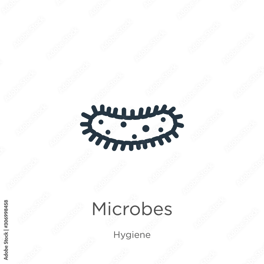 Poster microbes icon. thin linear microbes outline icon isolated on white background from hygiene collectio