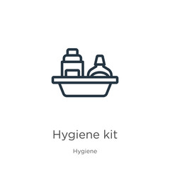 Hygiene kit icon. Thin linear hygiene kit outline icon isolated on white background from hygiene collection. Line vector hygiene kit sign, symbol for web and mobile