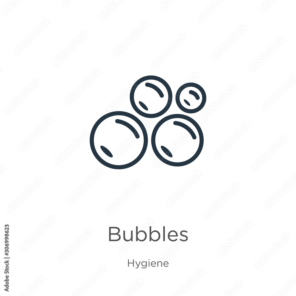 Poster bubbles icon. thin linear bubbles outline icon isolated on white background from hygiene collection.